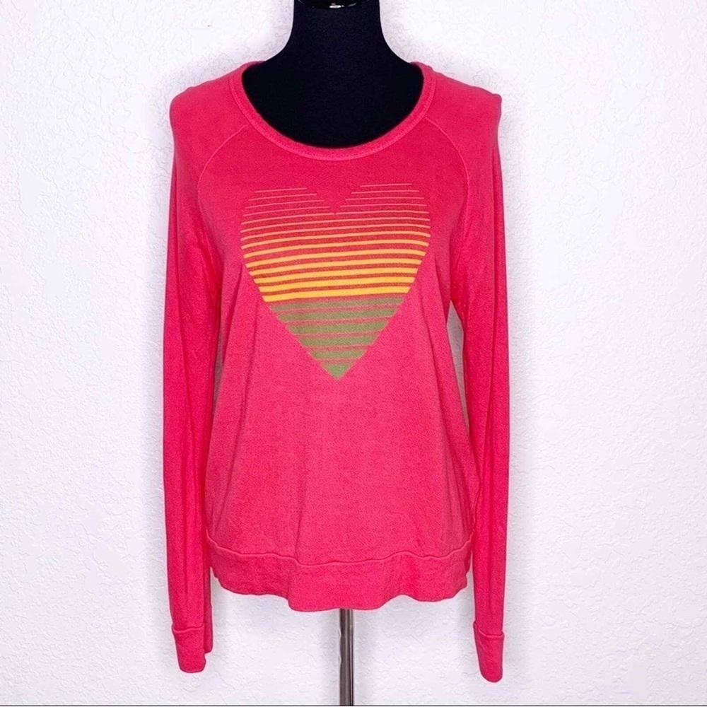 [Sundry] Cozy Pink Heart Pullover Sweatshirt